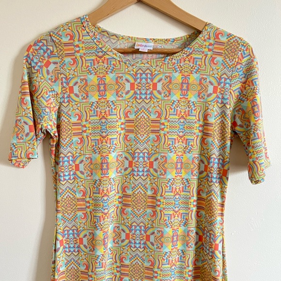 LulaRoe Womens Shirt Dress Small Geo Multi Fitted Boho Tribal Stretchy Summer - Picture 4 of 17